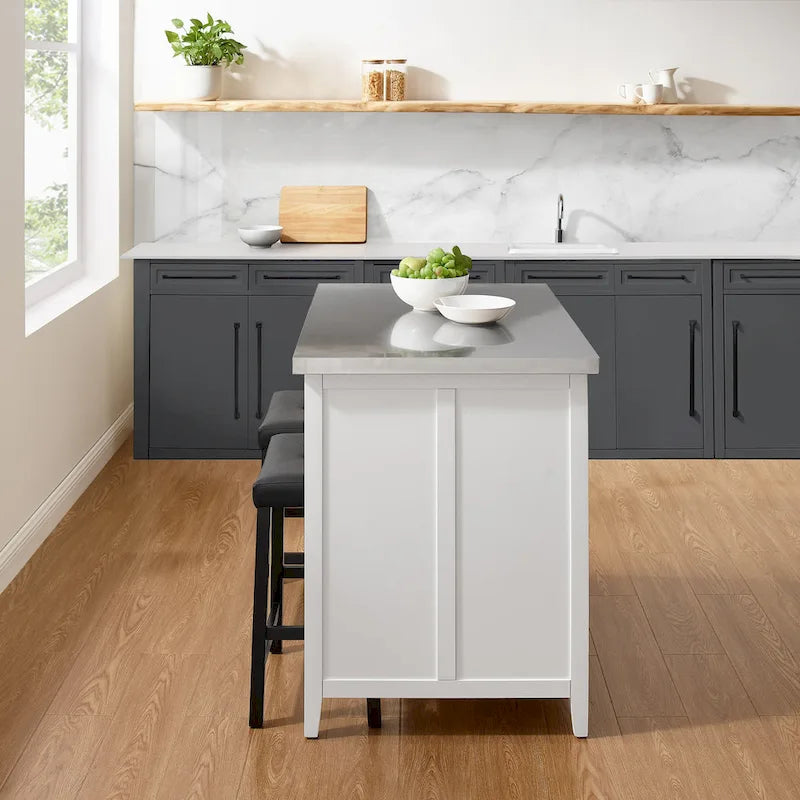 Stainless Steel Top Kitchen Island with Seating - 46W x 28D x 36.5H