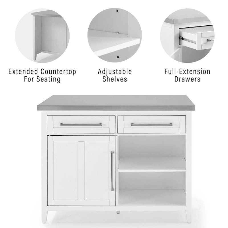 Stainless Steel Top Kitchen Island with Seating - 46W x 28D x 36.5H