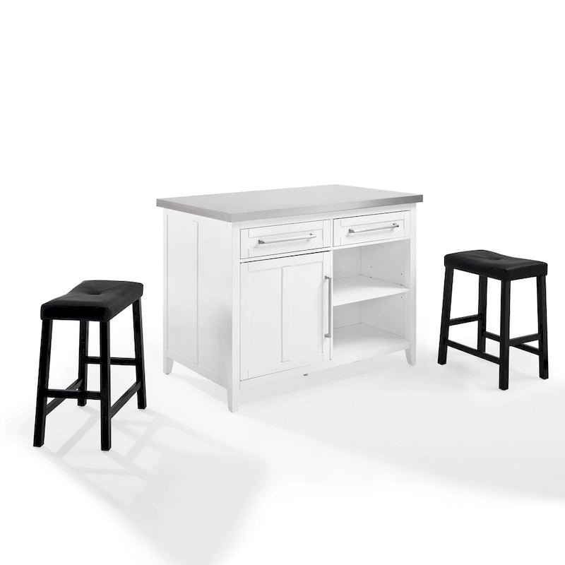 Stainless Steel Top Kitchen Island with Seating - 46W x 28D x 36.5H