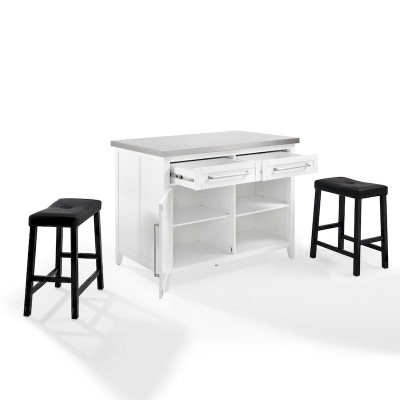 Stainless Steel Top Kitchen Island with Seating - 46W x 28D x 36.5H