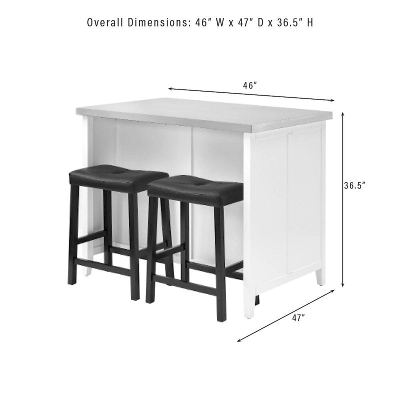 Stainless Steel Top Kitchen Island with Seating - 46W x 28D x 36.5H