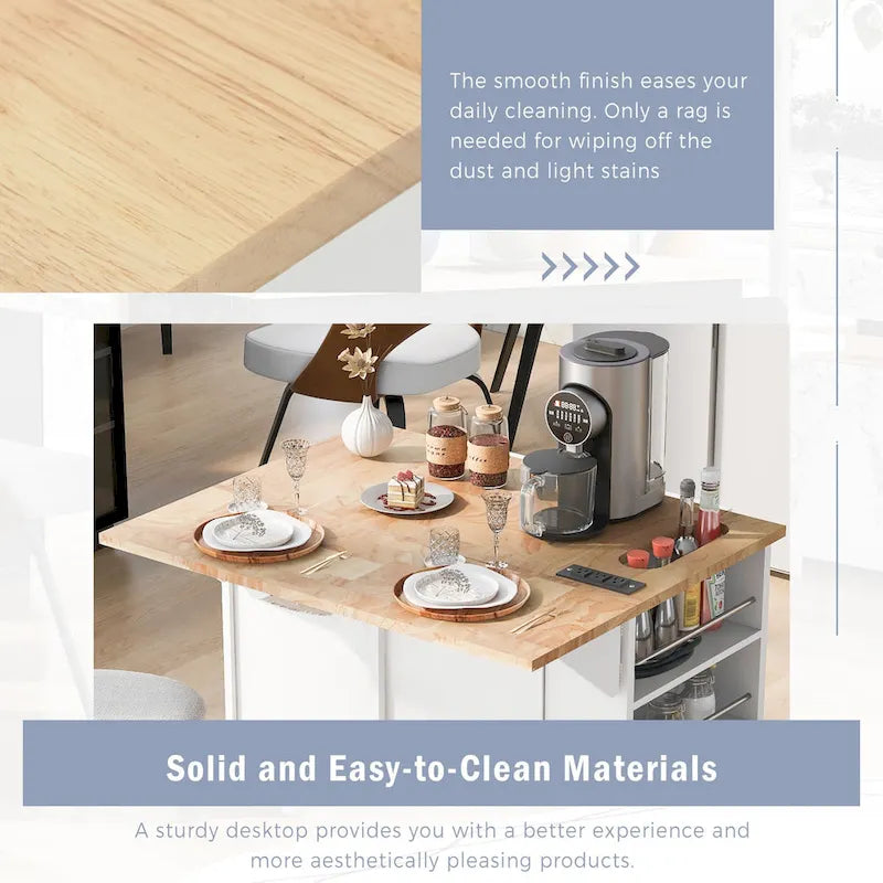 Kitchen Island Cart with Power Outlet and Drop Leaf