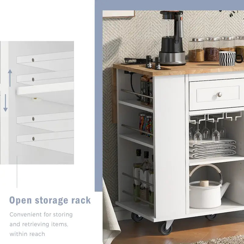 Kitchen Island Cart with Power Outlet and Drop Leaf