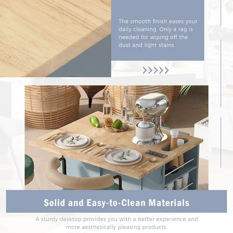 Kitchen Island Cart with Power Outlet and Drop Leaf