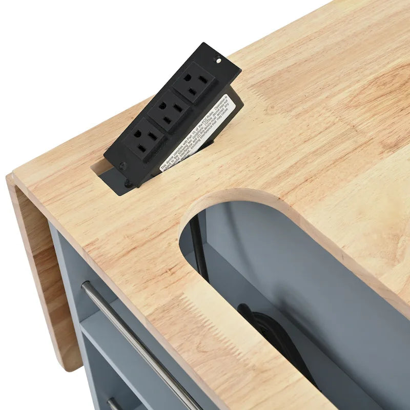Kitchen Island Cart with Power Outlet and Drop Leaf