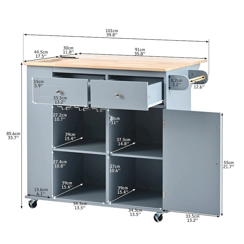 Kitchen Island Cart with Power Outlet and Drop Leaf