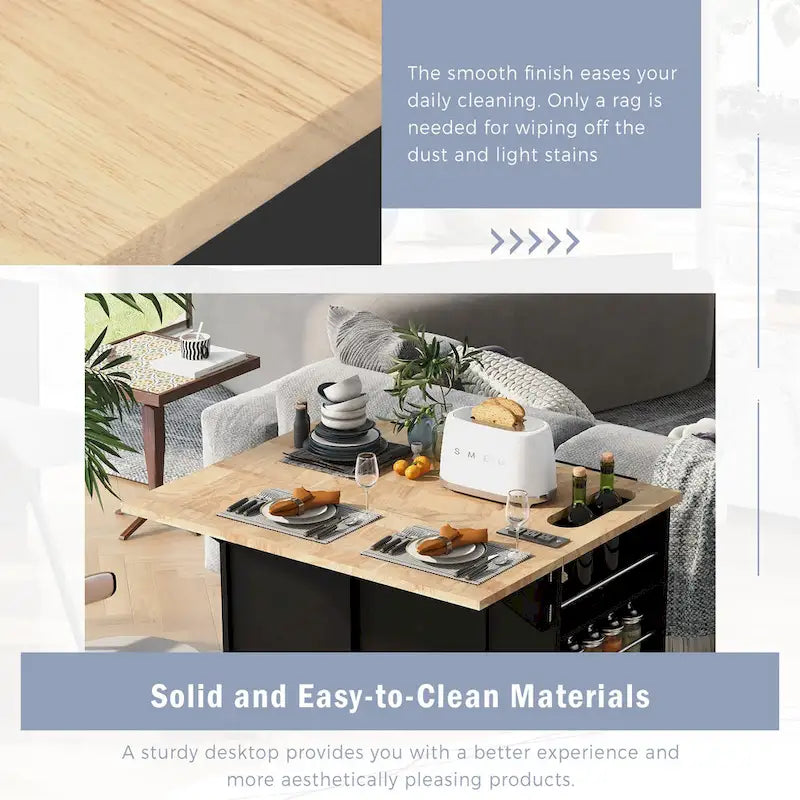 Kitchen Island Cart with Power Outlet and Drop Leaf
