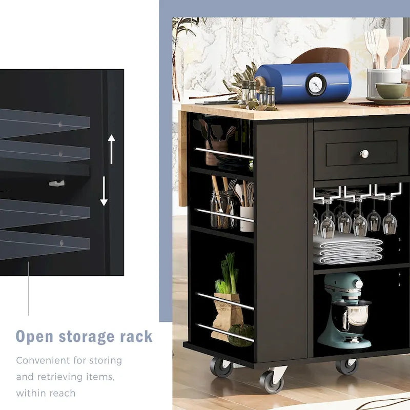Kitchen Island Cart with Power Outlet and Drop Leaf