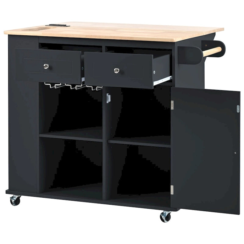 Kitchen Island Cart with Power Outlet and Drop Leaf