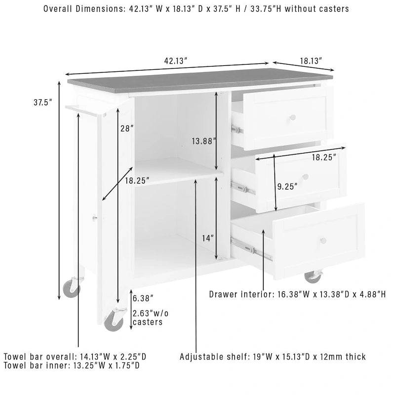 Stainless Steel Top Kitchen Island - 18.13d x 42.13w x 37.5h