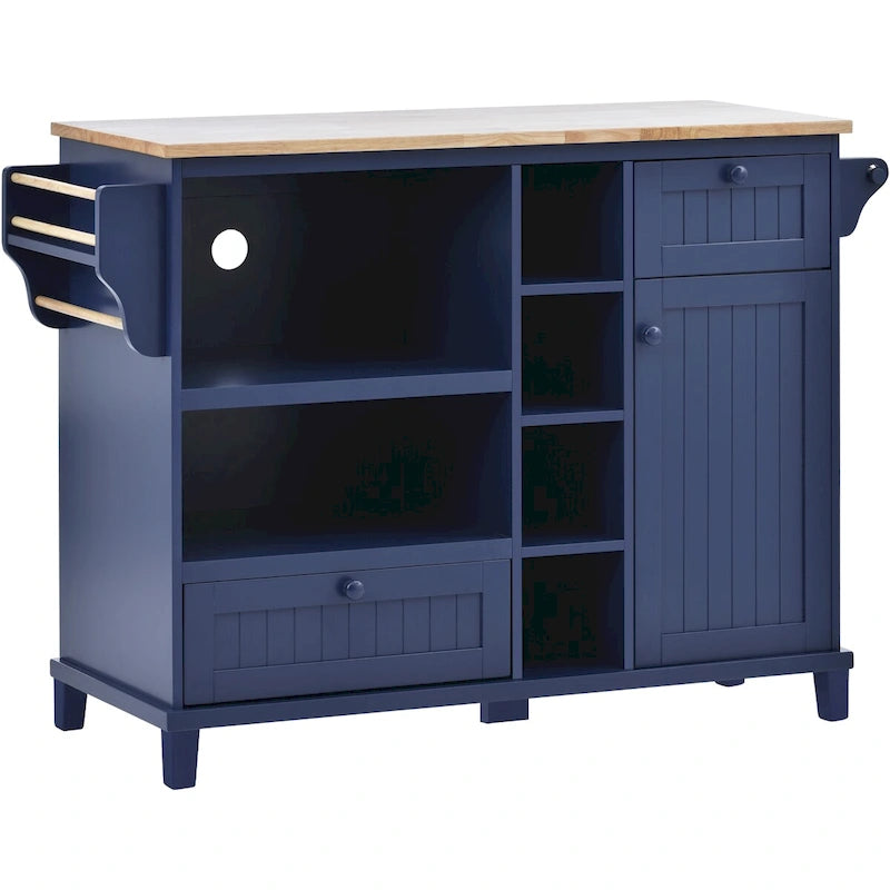 Kitchen Island Cart with Wood Top and Open Storage
