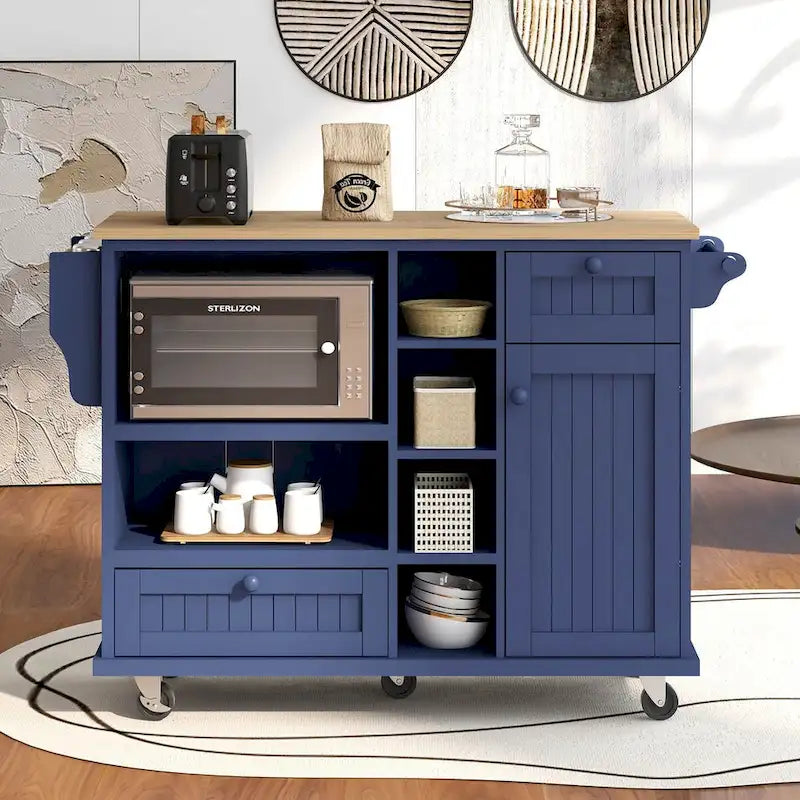 Kitchen Island Cart with Wood Top and Open Storage