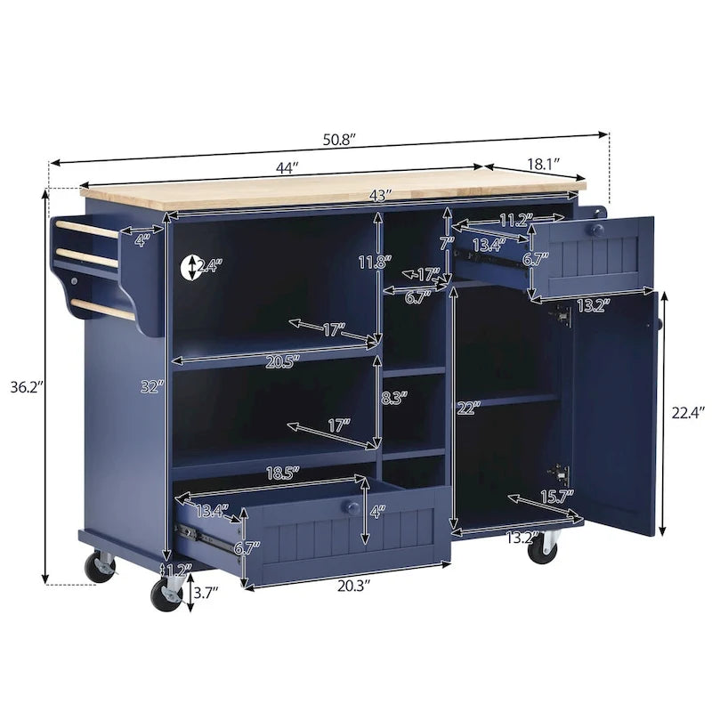 Kitchen Island Cart with Wood Top and Open Storage