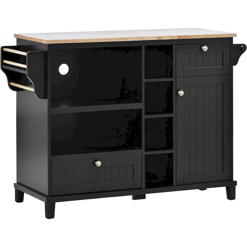 Kitchen Island Cart with Wood Top and Open Storage