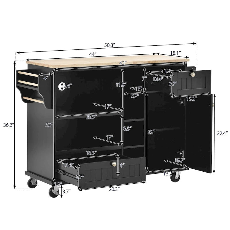 Kitchen Island Cart with Wood Top and Open Storage