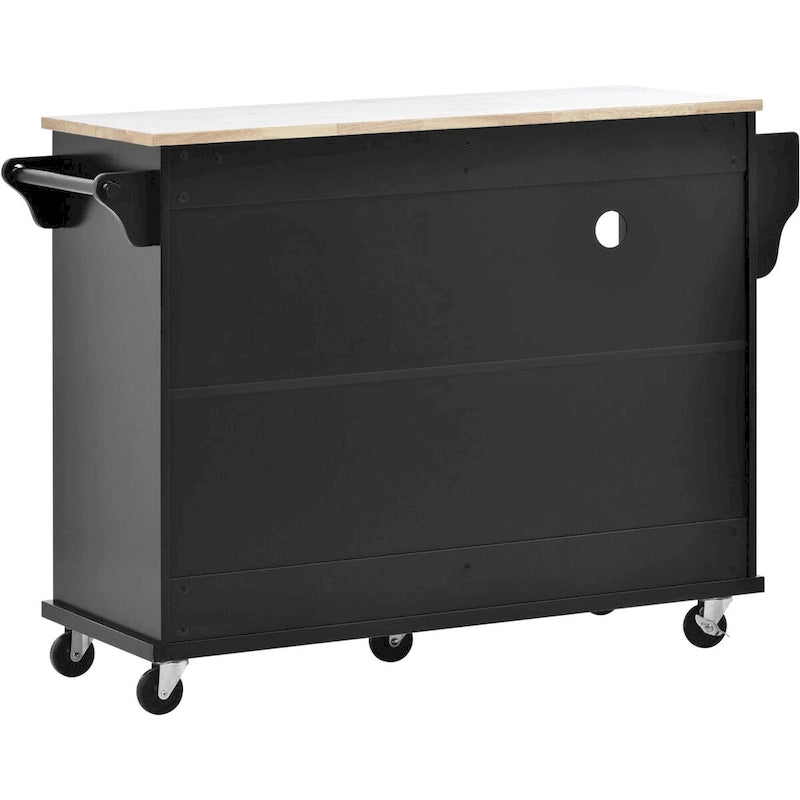 Kitchen Island Cart with Wood Top and Open Storage