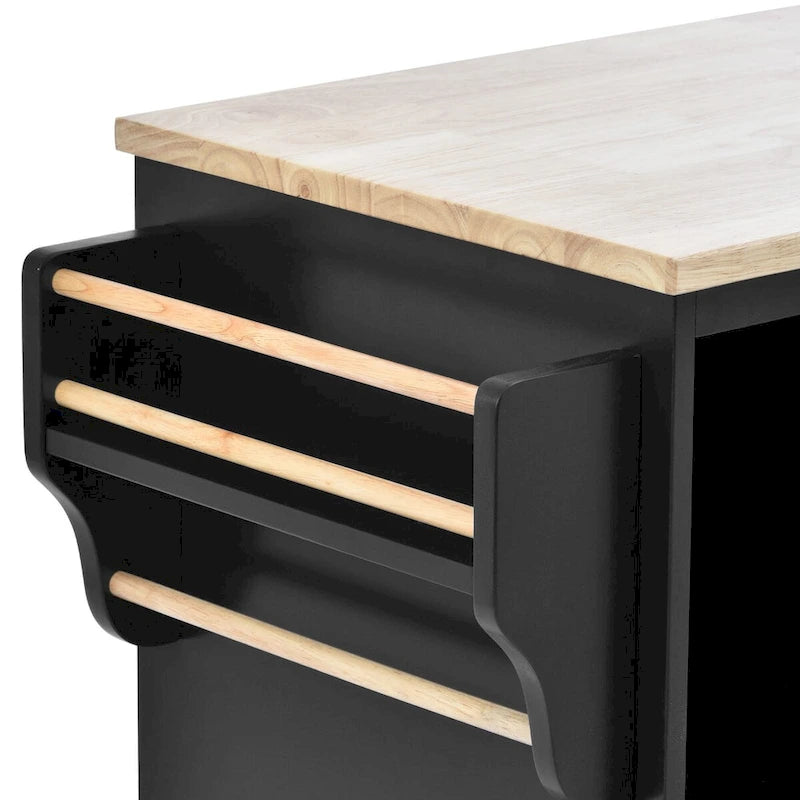 Kitchen Island Cart with Wood Top and Open Storage