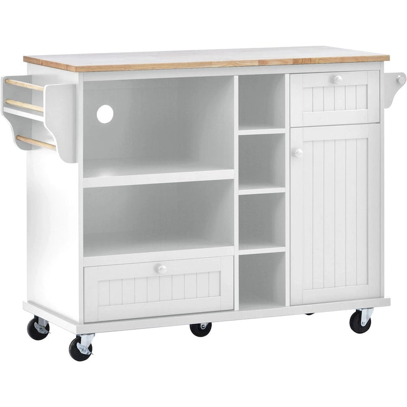 Kitchen Island Cart with Wood Top and Open Storage