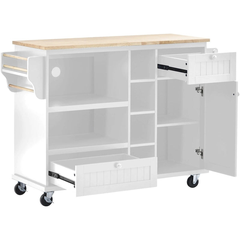 Kitchen Island Cart with Wood Top and Open Storage