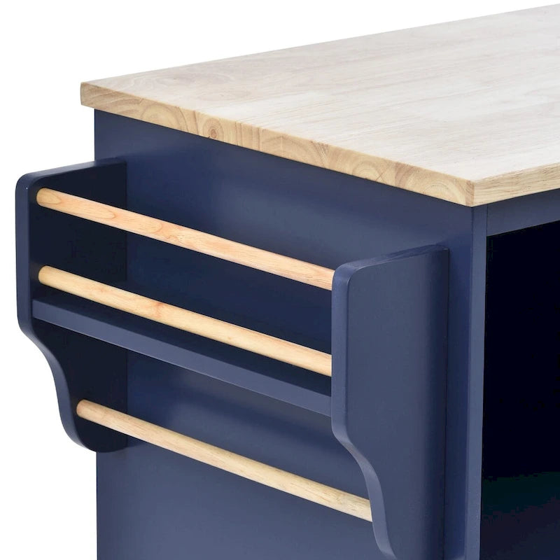 Kitchen Island Cart with Wood Top and Open Storage