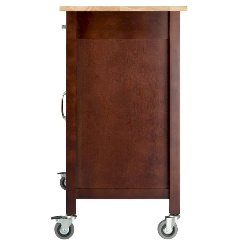 Utility Kitchen Cart with Drop Leaf, Walnut and Natural