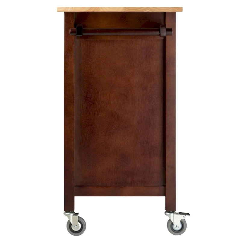 Utility Kitchen Cart with Drop Leaf, Walnut and Natural