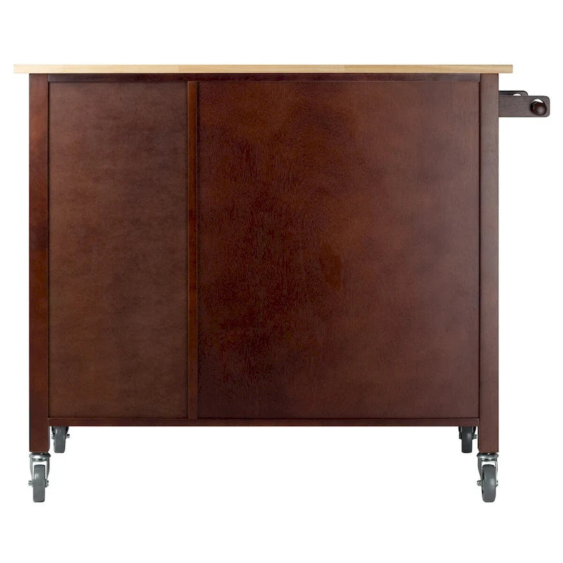 Utility Kitchen Cart with Drop Leaf, Walnut and Natural