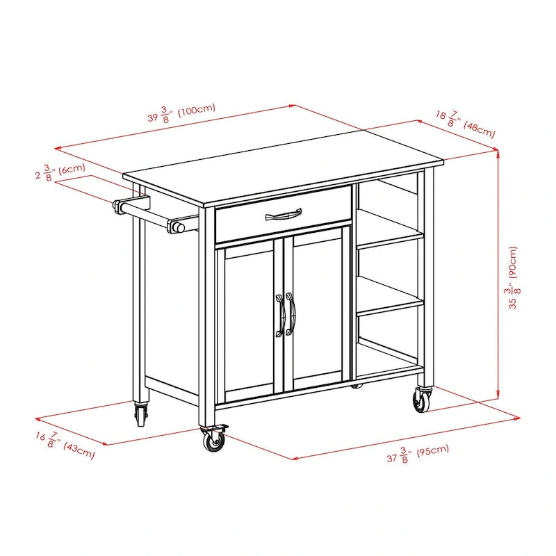 Utility Kitchen Cart with Drop Leaf, Walnut and Natural
