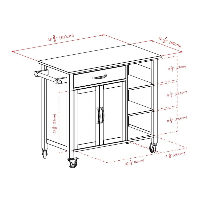 Utility Kitchen Cart with Drop Leaf, Walnut and Natural