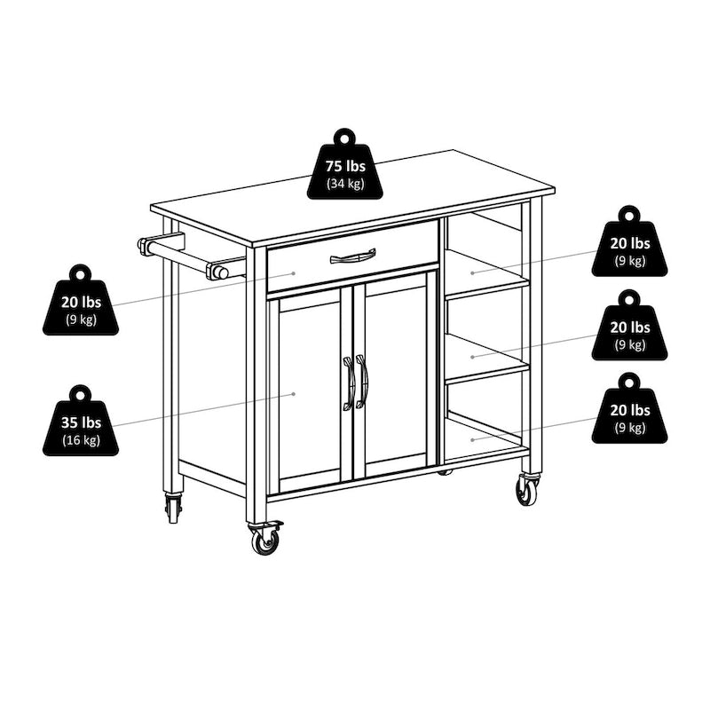 Utility Kitchen Cart with Drop Leaf, Walnut and Natural
