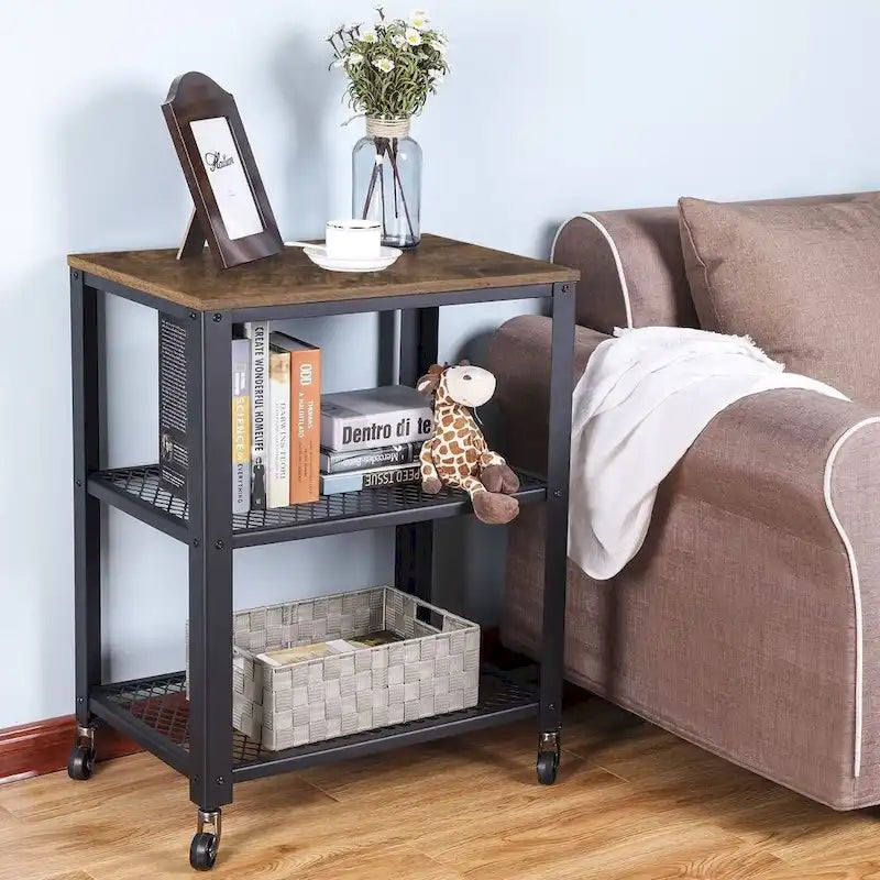 Serving Cart with 4 Casters and Adjustable Feet, Steel Frame – 15.7"D x 23.6"W x 30.6"H