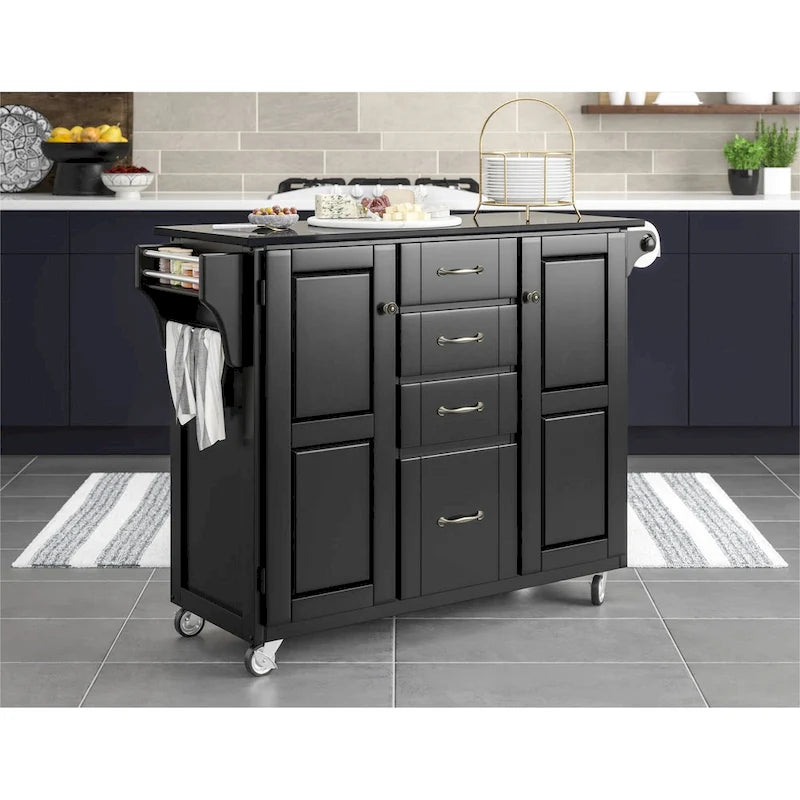 Black Wood Kitchen Cart - 48 x 18 x 36