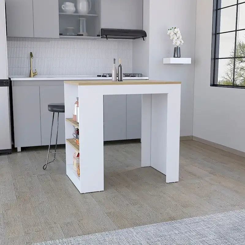 Kitchen Island with 3 Side Shelves