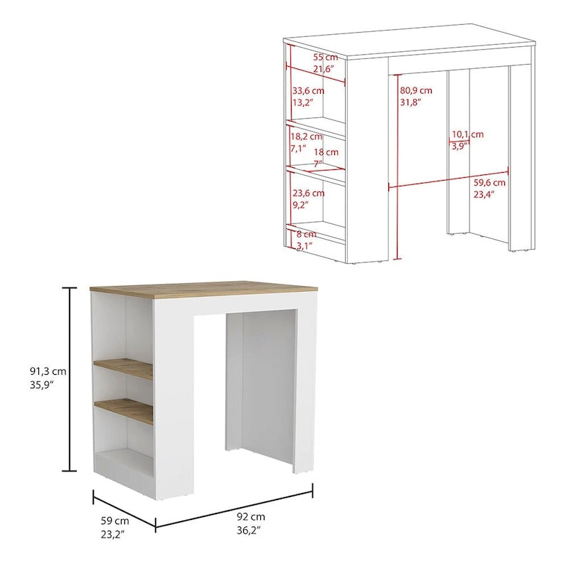 Kitchen Island with 3 Side Shelves