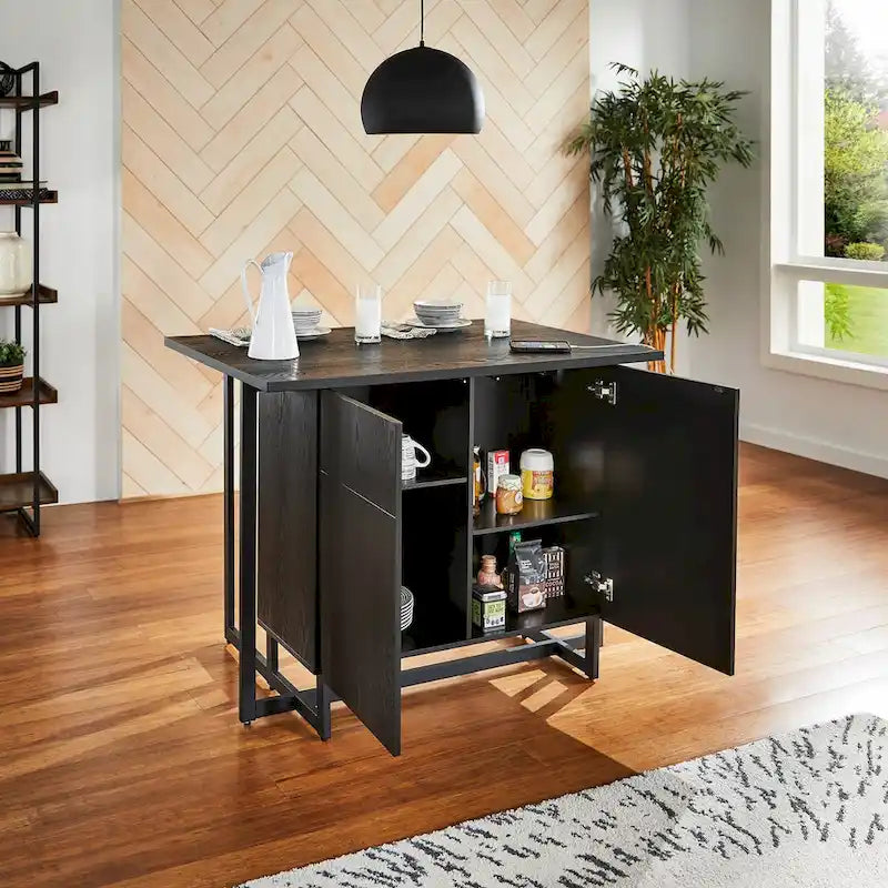 Black Finish 2-Door Kitchen Island with Power and USB Outlets