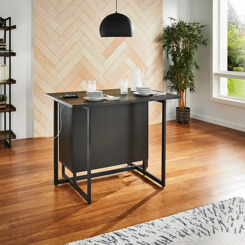 Black Finish 2-Door Kitchen Island with Power and USB Outlets