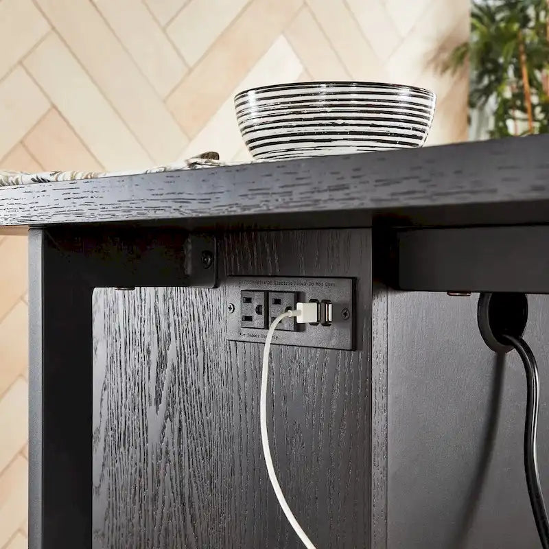 Black Finish 2-Door Kitchen Island with Power and USB Outlets