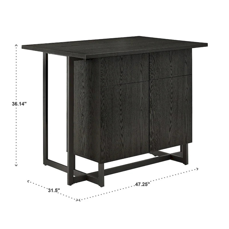 Black Finish 2-Door Kitchen Island with Power and USB Outlets