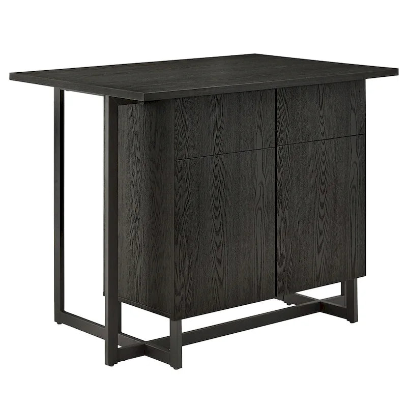 Black Finish 2-Door Kitchen Island with Power and USB Outlets