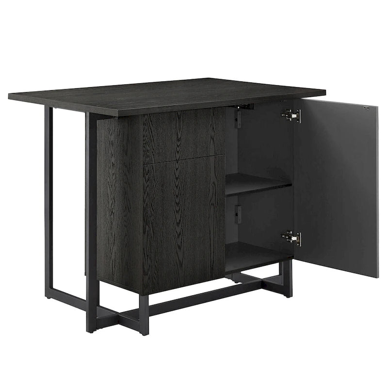 Black Finish 2-Door Kitchen Island with Power and USB Outlets