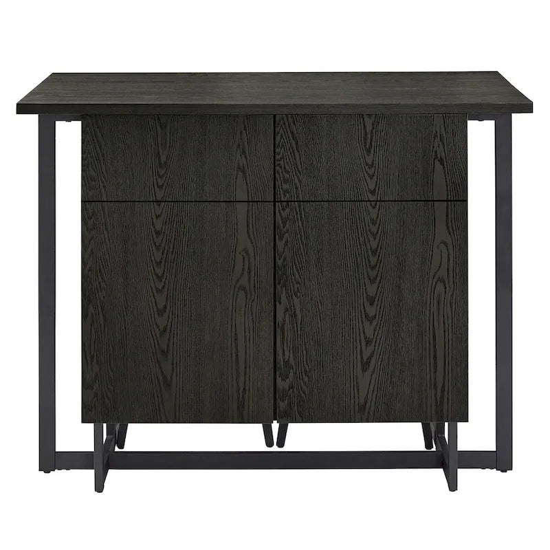 Black Finish 2-Door Kitchen Island with Power and USB Outlets