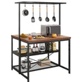 42-Inch 3-Tier Kitchen Island Table with Storage Shelves and Hooks