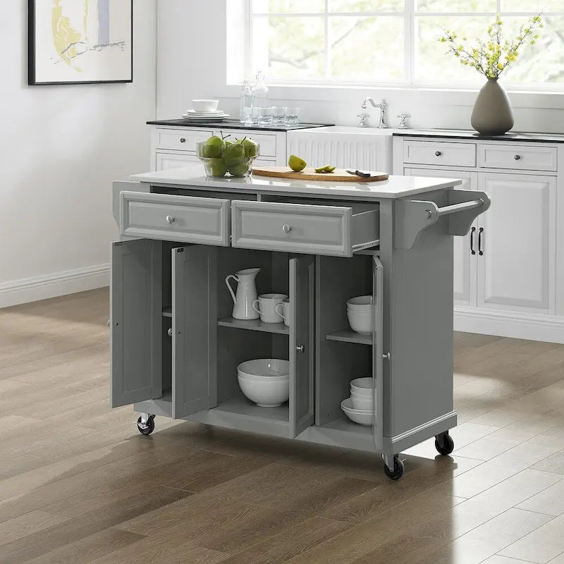 Granite Top Full-Size Kitchen Cart – Gray/White