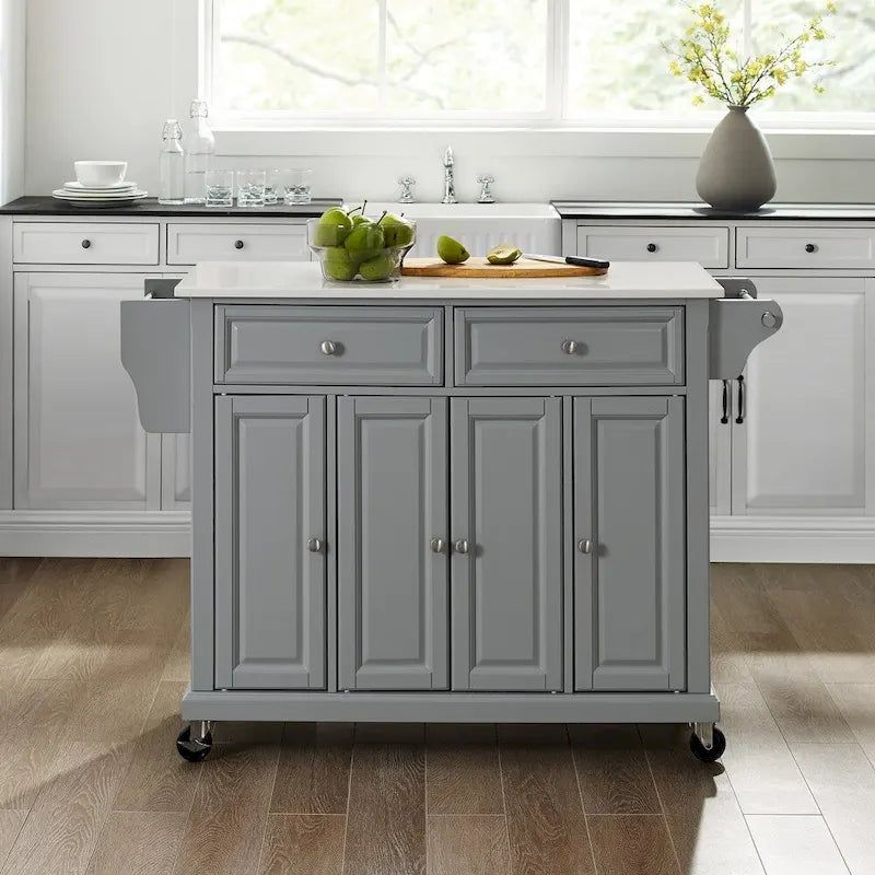 Granite Top Full-Size Kitchen Cart – Gray/White