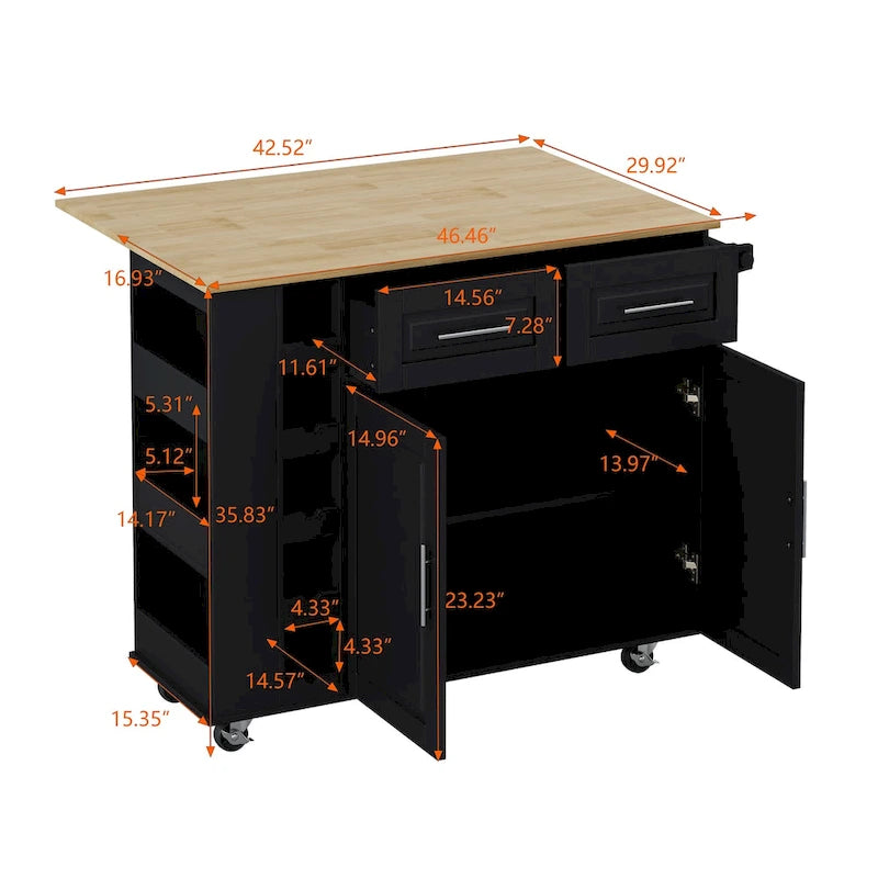 Kitchen Island Cart with Spice Rack, Towel Holder & Wine Rack
