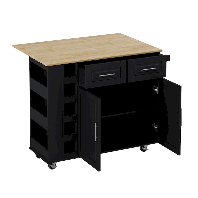 Kitchen Island Cart with Spice Rack, Towel Holder & Wine Rack