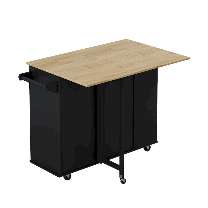 Kitchen Island Cart with Spice Rack, Towel Holder & Wine Rack