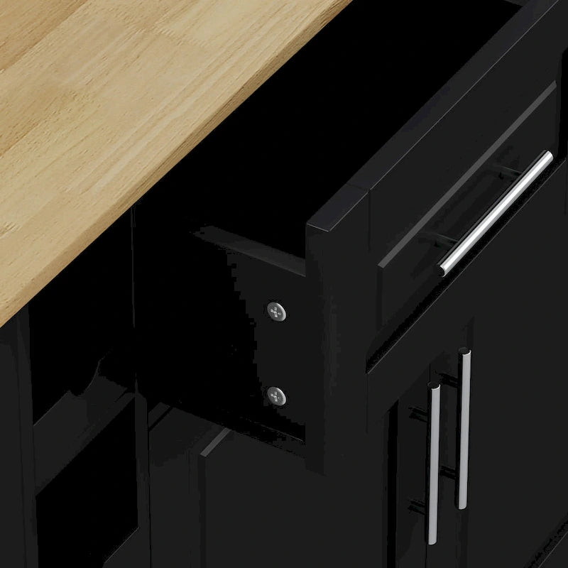 Kitchen Island Cart with Spice Rack, Towel Holder & Wine Rack