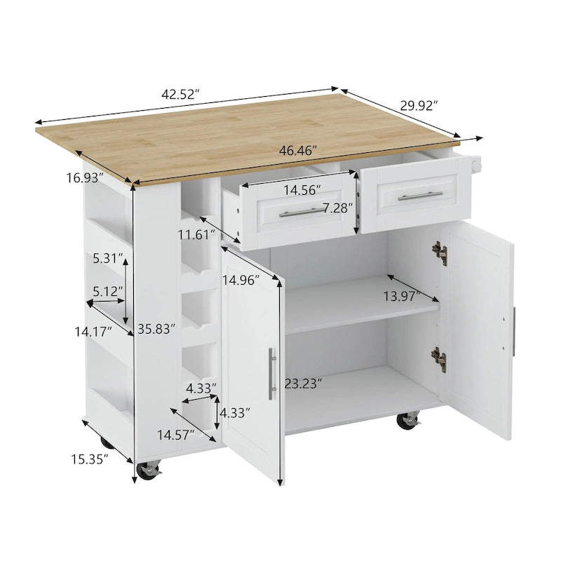 Kitchen Island Cart with Spice Rack, Towel Holder & Wine Rack