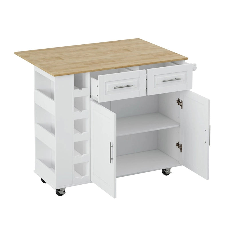 Kitchen Island Cart with Spice Rack, Towel Holder & Wine Rack
